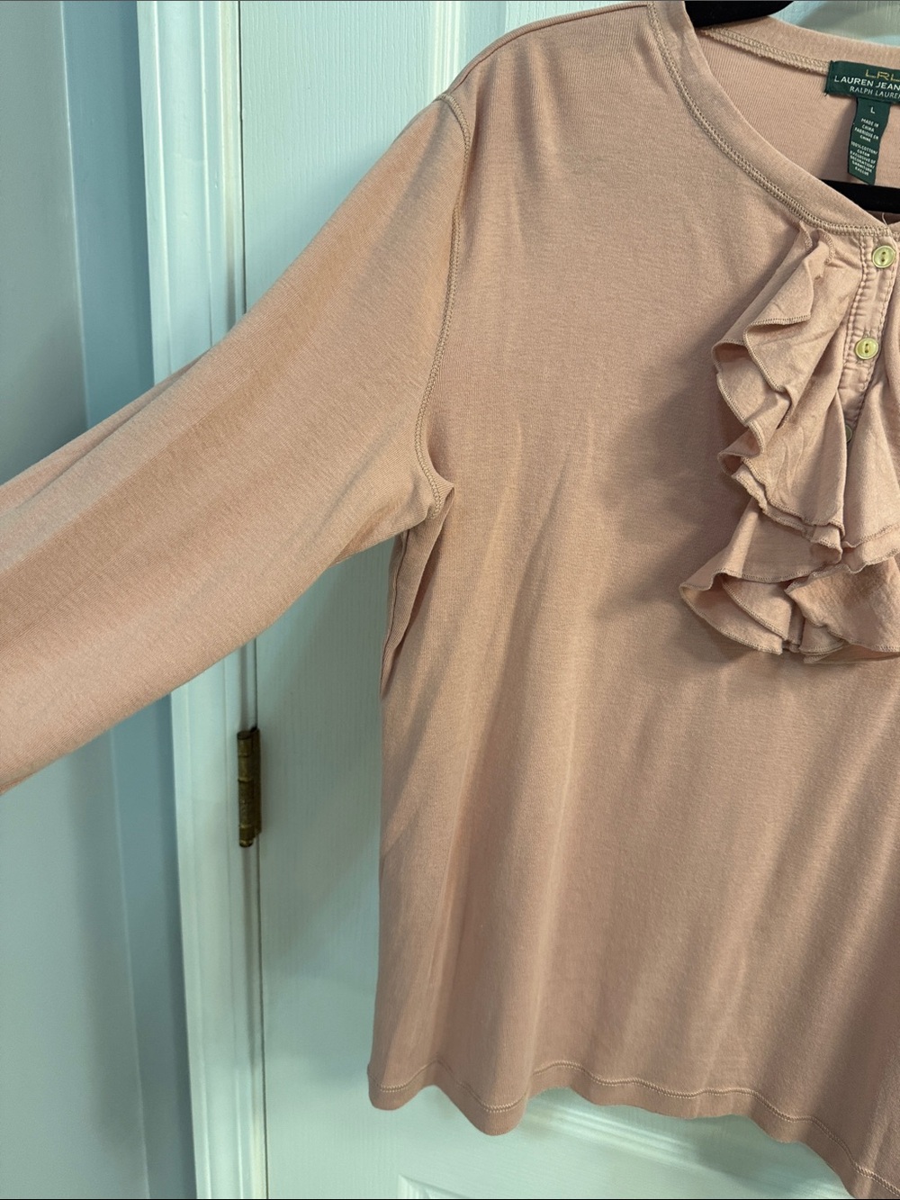 Lauren Ralph Lauren Ruffle-Front Long Sleeve Top in Dusty Pink - Picture 4 of 12
